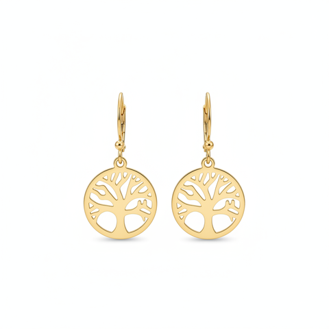 Boucles d'oreilles arbres de vie dorés - fond blanc