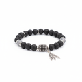 Bracelet pierre volcanique avec plume argent - fond blanc