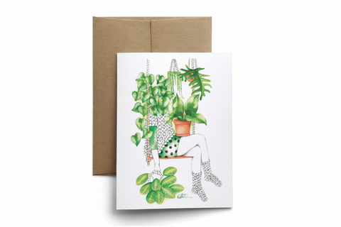 Carte de souhaits femme aux plantes
